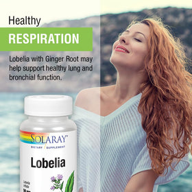 SOLARAY Lobelia Aerial 50mg avec racine de gingembre en arrière-plan