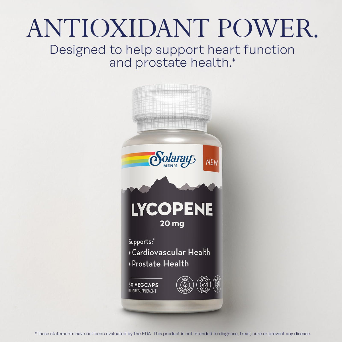 SOLARAY Lycopène 20mg gélules végétales sur fond blanc