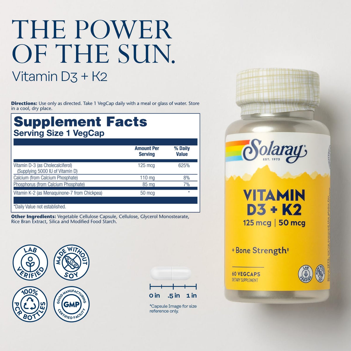 SOLARAY Magnesium Glycinate et Vitamine D3 K2 avec capsules visibles