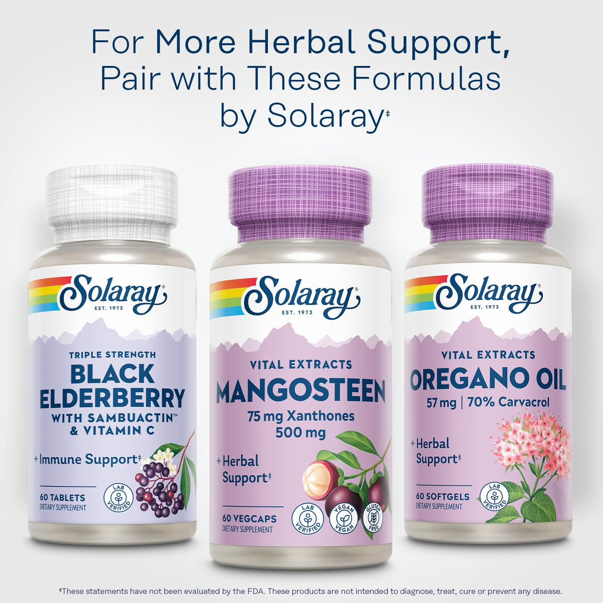 SOLARAY Mangoustan 500mg en présentation sur une table en bois