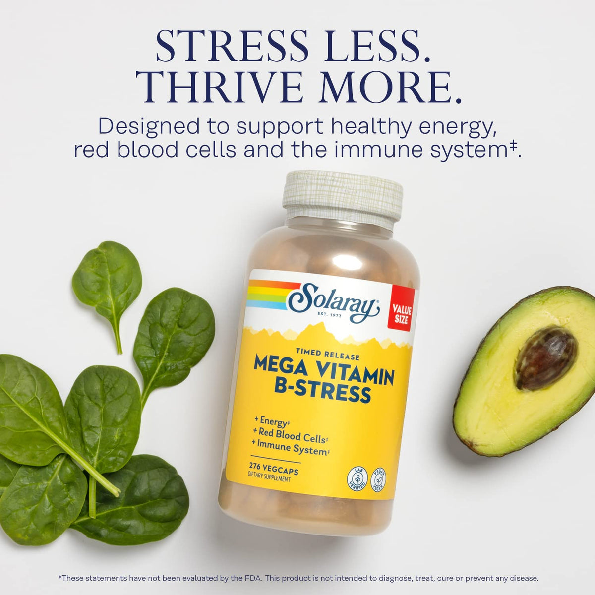 SOLARAY Mega Vitamin B-Stress arrière vue de la bouteille