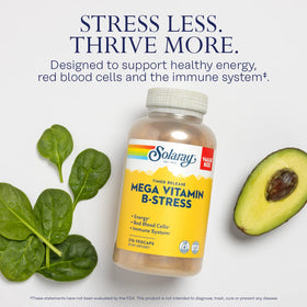 SOLARAY Mega Vitamin B-Stress arrière vue de la bouteille