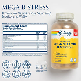 SOLARAY Mega Vitamin B-Stress composants sur l'étiquette