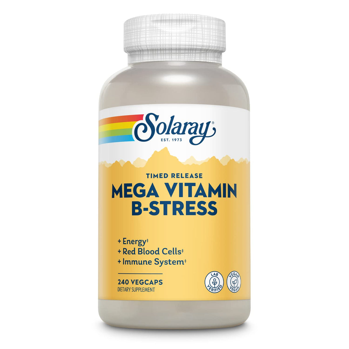 SOLARAY Mega Vitamin B-Stress flacon de 240 VegCaps vue de face
