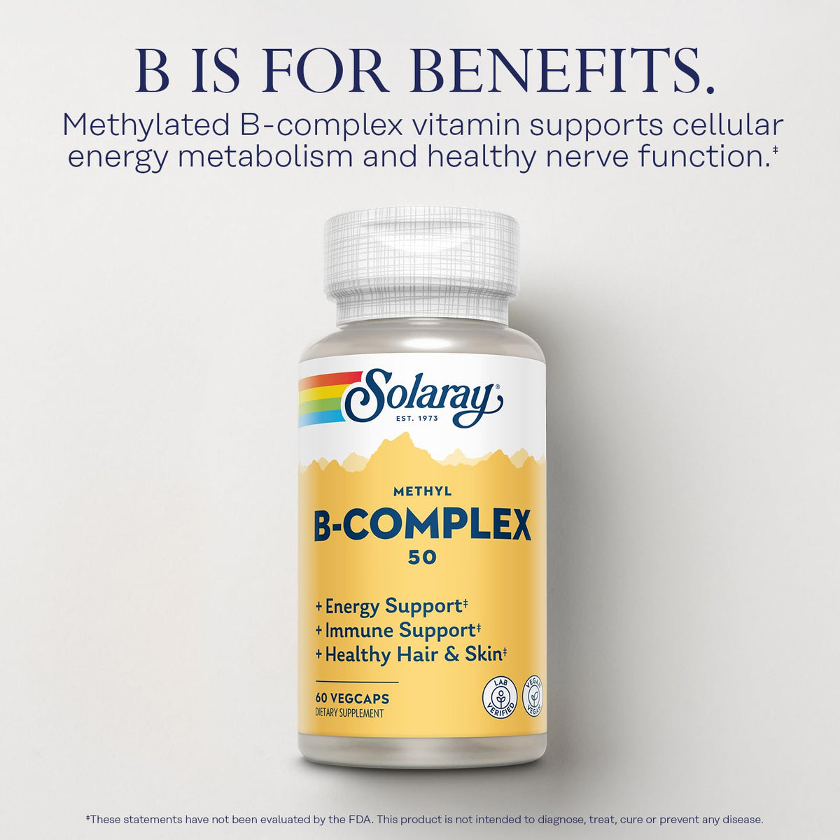 SOLARAY Methyl B-Complex 60 capsules sur fond blanc