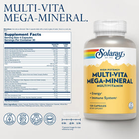 SOLARAY Multi-Vita Mega-Mineral Multivitamine 120 Capsules étiquette détaillée