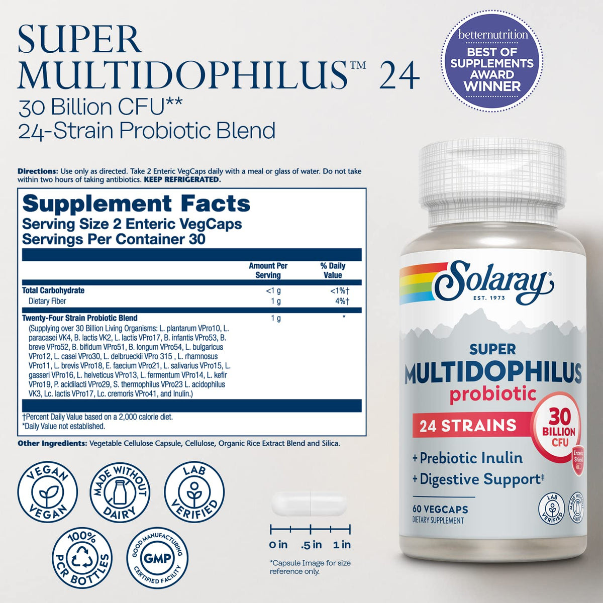 SOLARAY Multidophilus 60 VegCaps avec capsules visibles