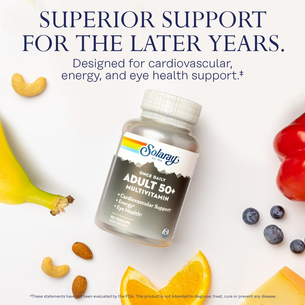 SOLARAY Multivitamines Complètes 50 Plus 90 VegCaps bouteille ouverte