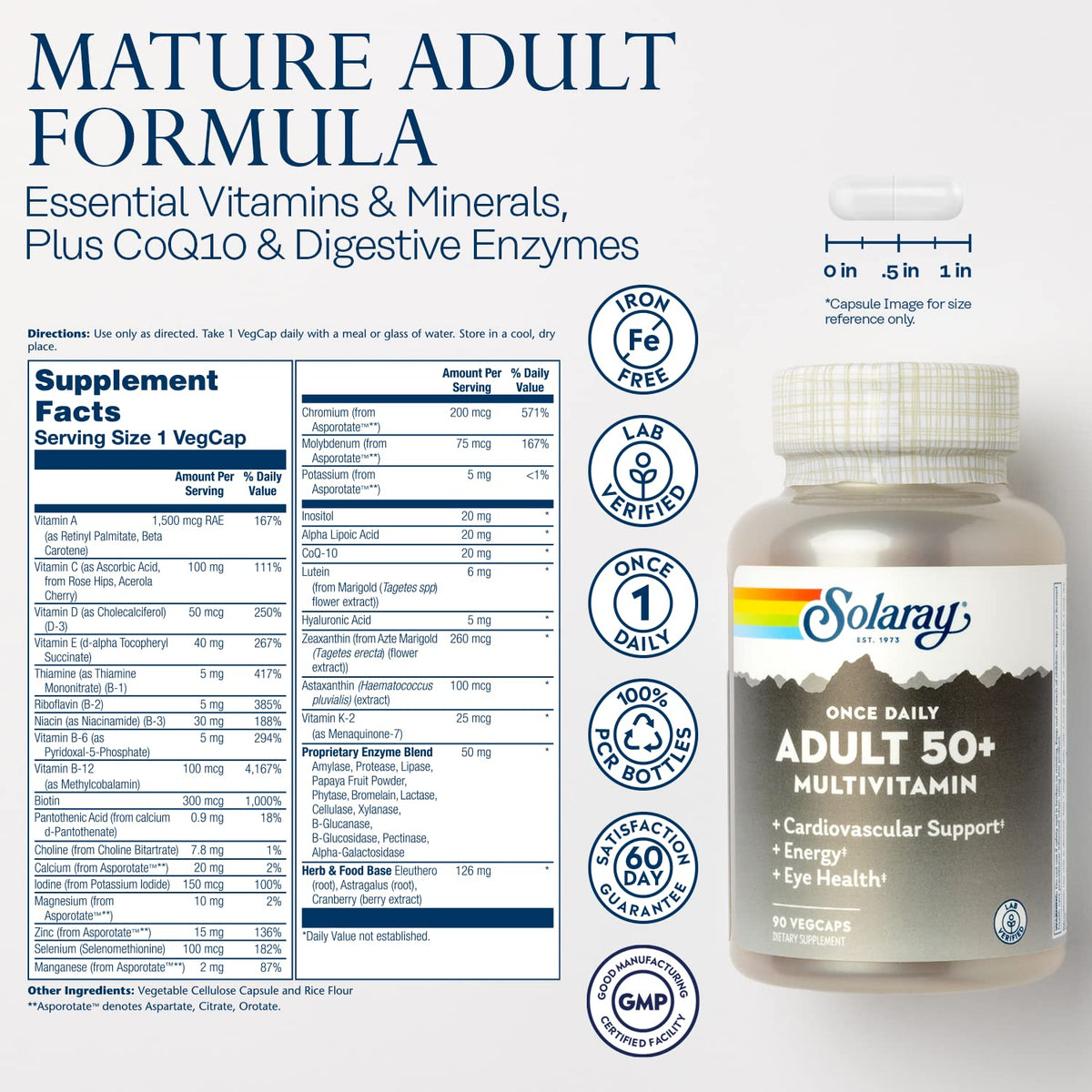SOLARAY Multivitamines Complètes 50 Plus 90 VegCaps étiquette