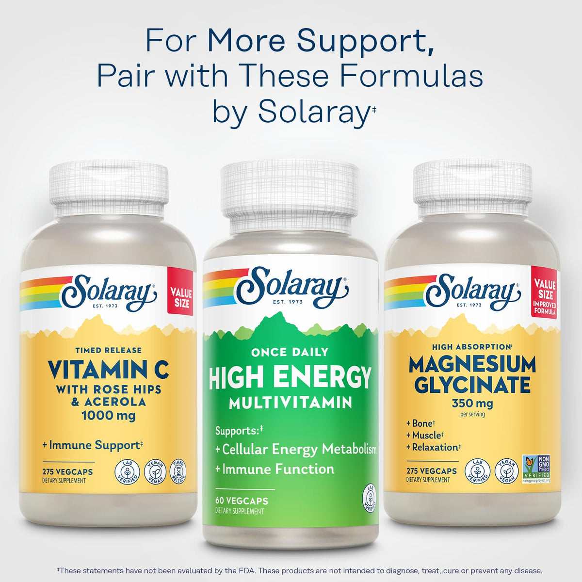 SOLARAY Multivitamines Énergie Élevée 60 VegCaps avec bouteille ouverte
