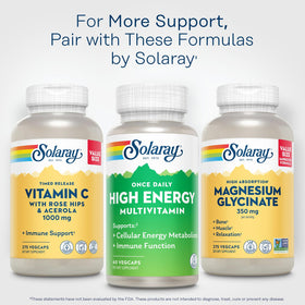 SOLARAY Multivitamines Énergie Élevée 60 VegCaps avec bouteille ouverte