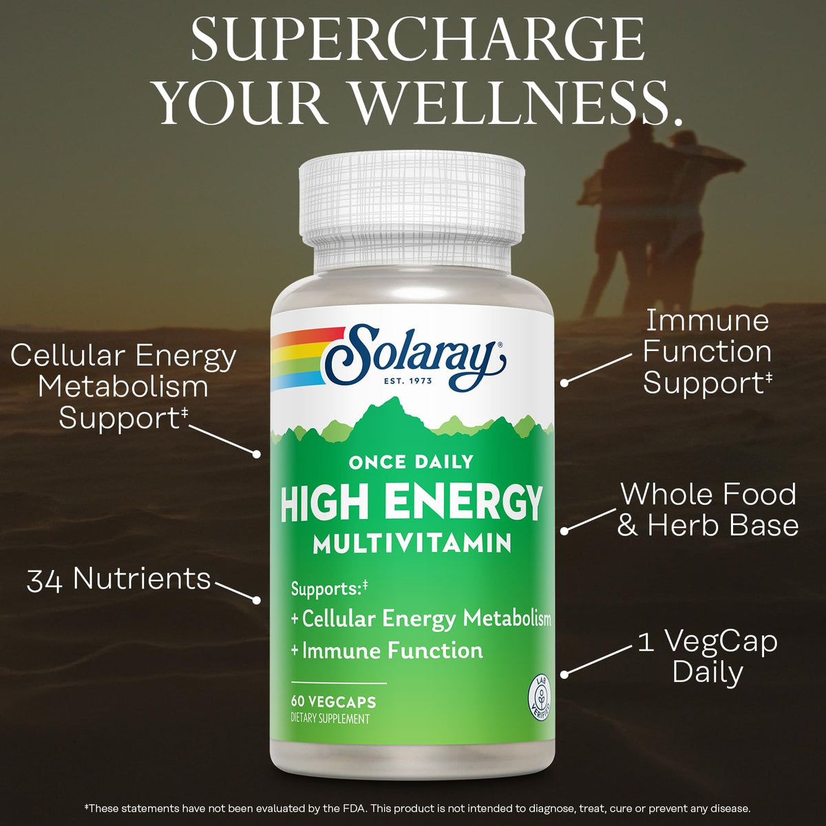 SOLARAY Multivitamines Énergie Élevée 60 VegCaps côté gauche