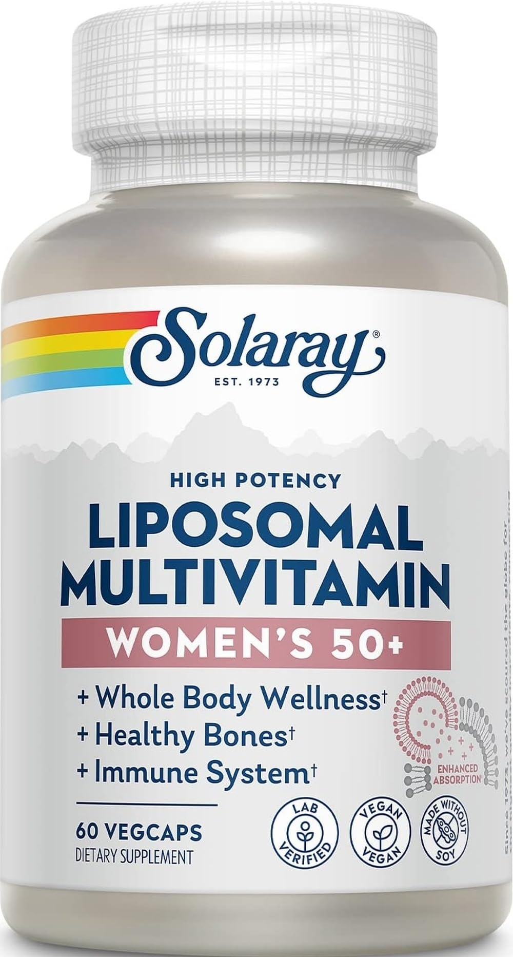 SOLARAY Multivitamines Liposomales Femmes 50+ vue avant avec capsules végétales