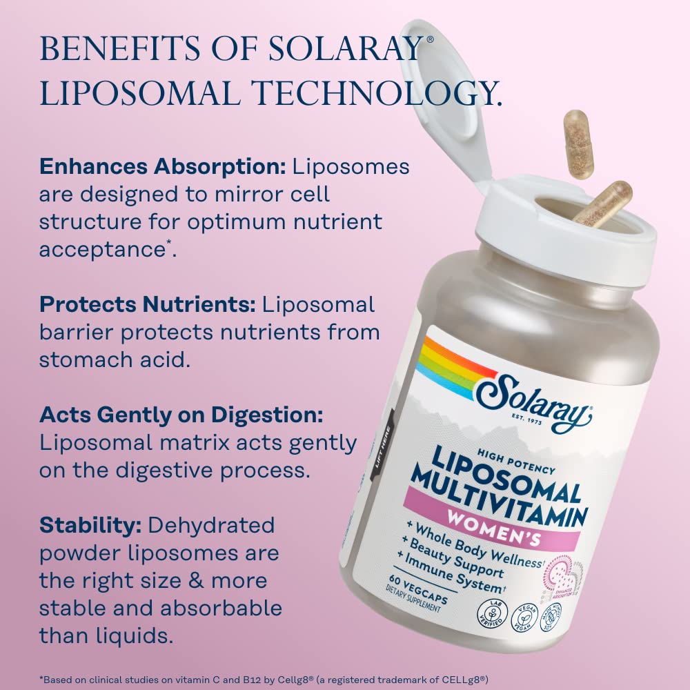 SOLARAY Multivitamines Liposomales pour Femmes, vue de côté de la bouteille