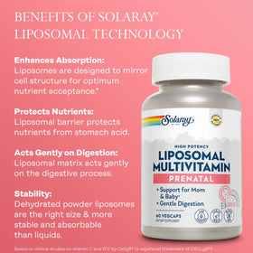 SOLARAY Multivitamines Liposomales Prénatales, vue de côté du flacon