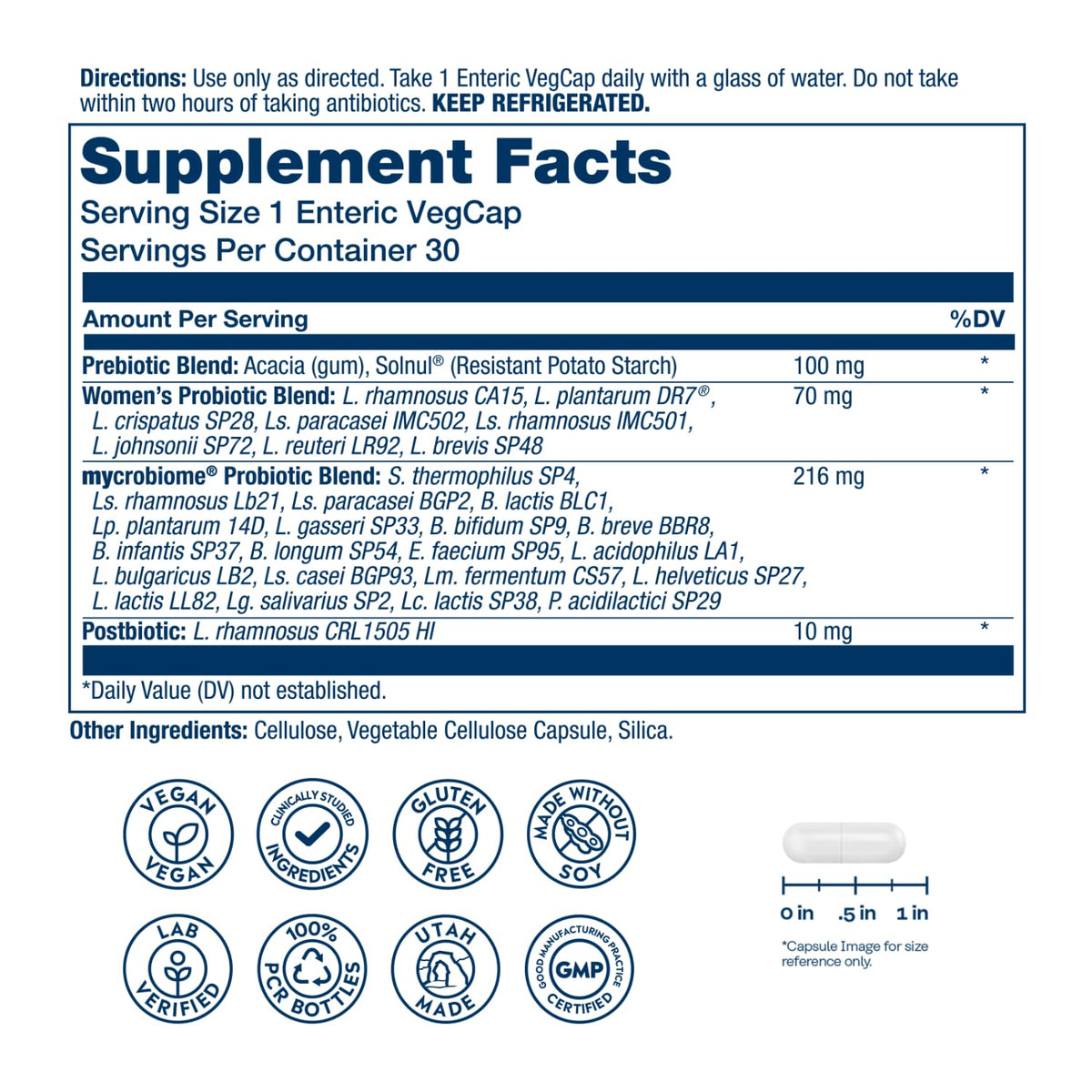 SOLARAY Mycrobiome Complete Probiotic Femme 30 VegCaps vue arrière