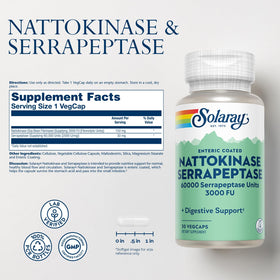 SOLARAY Nattokinase Serrapeptase 30 VegCaps côté avec informations nutritionnelles
