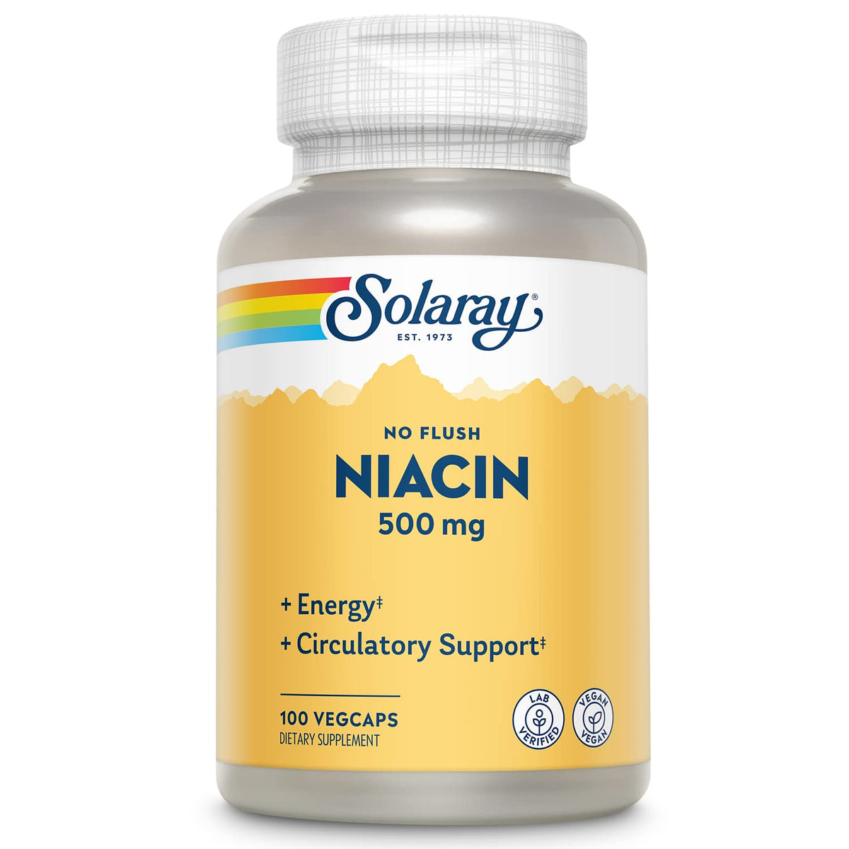 SOLARAY Niacine 500mg VegCaps avant de la bouteille