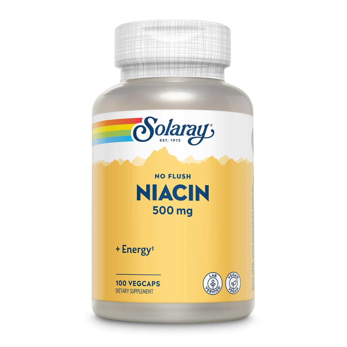 SOLARAY Niacine 500mg VegCaps avec une main tenant une capsule