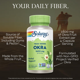 SOLARAY Okra Fruit 1600 mg capsules sur fond blanc