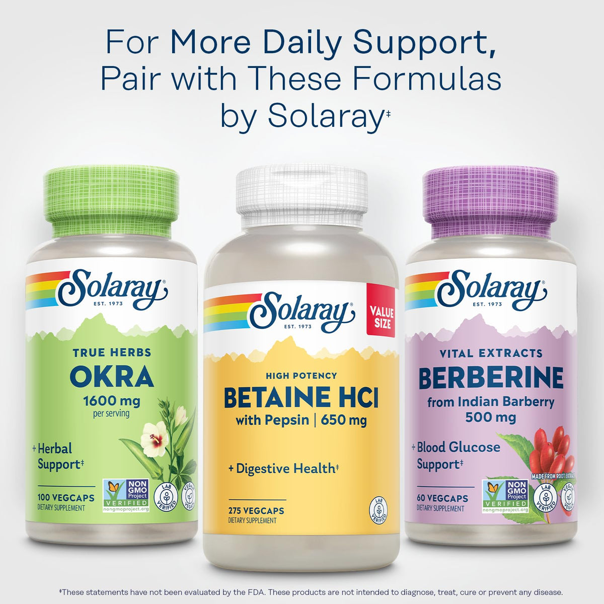 SOLARAY Okra Fruit 1600 mg sur une table en bois