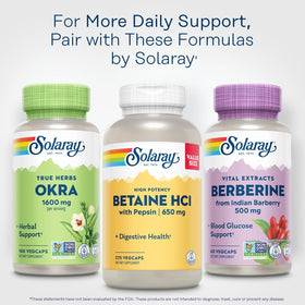 SOLARAY Okra Fruit 1600 mg sur une table en bois