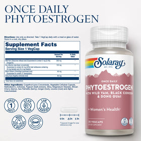 SOLARAY Once Daily Phytoestrogen, capsules végétales à l'intérieur du flacon