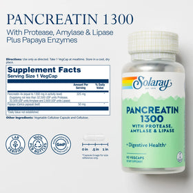 SOLARAY Pancreatin 1300 flacon avec étiquette
