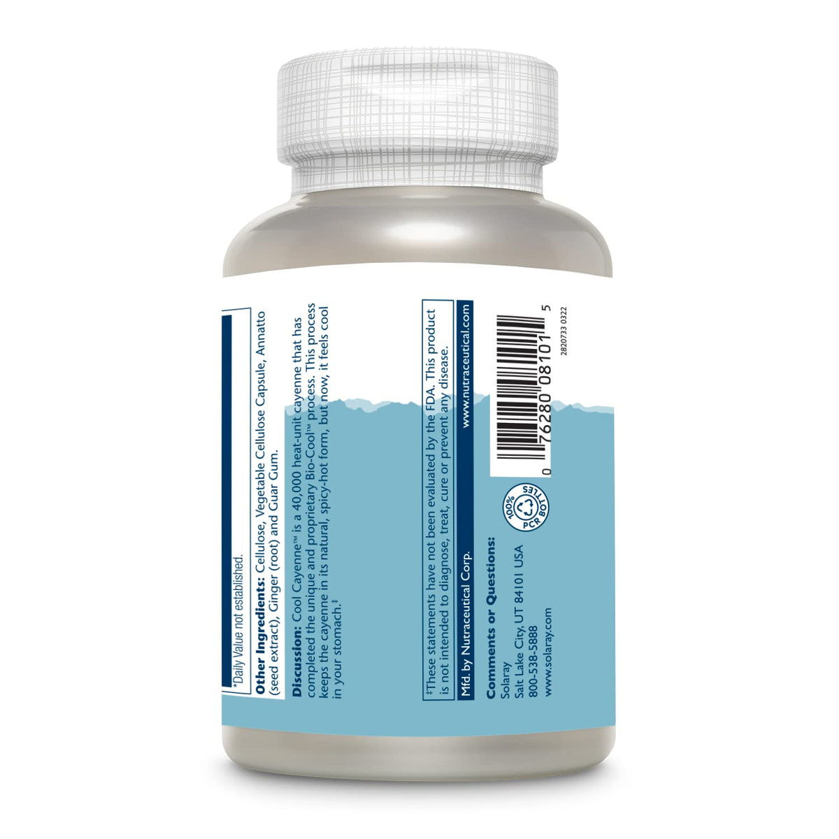 SOLARAY Poivre de Cayenne 40 000 HU Capsules Végétales 180 avec informations nutritionnelles