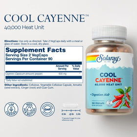 SOLARAY Poivre de Cayenne 40 000 HU Capsules Végétales 180 vue de côté