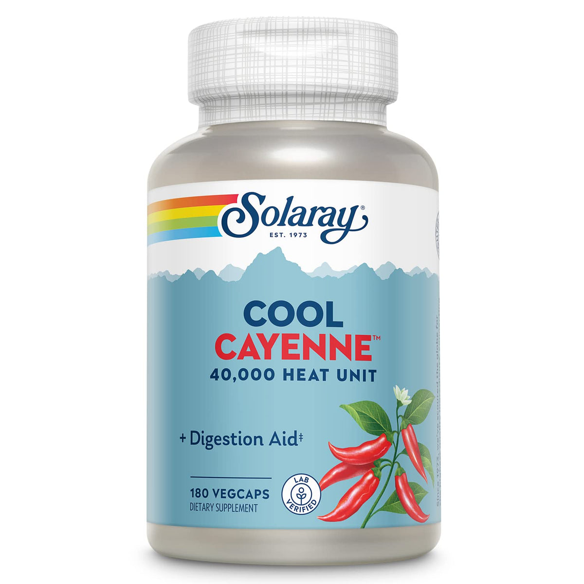 SOLARAY Poivre de Cayenne 40 000 HU Capsules Végétales 180 vue de face