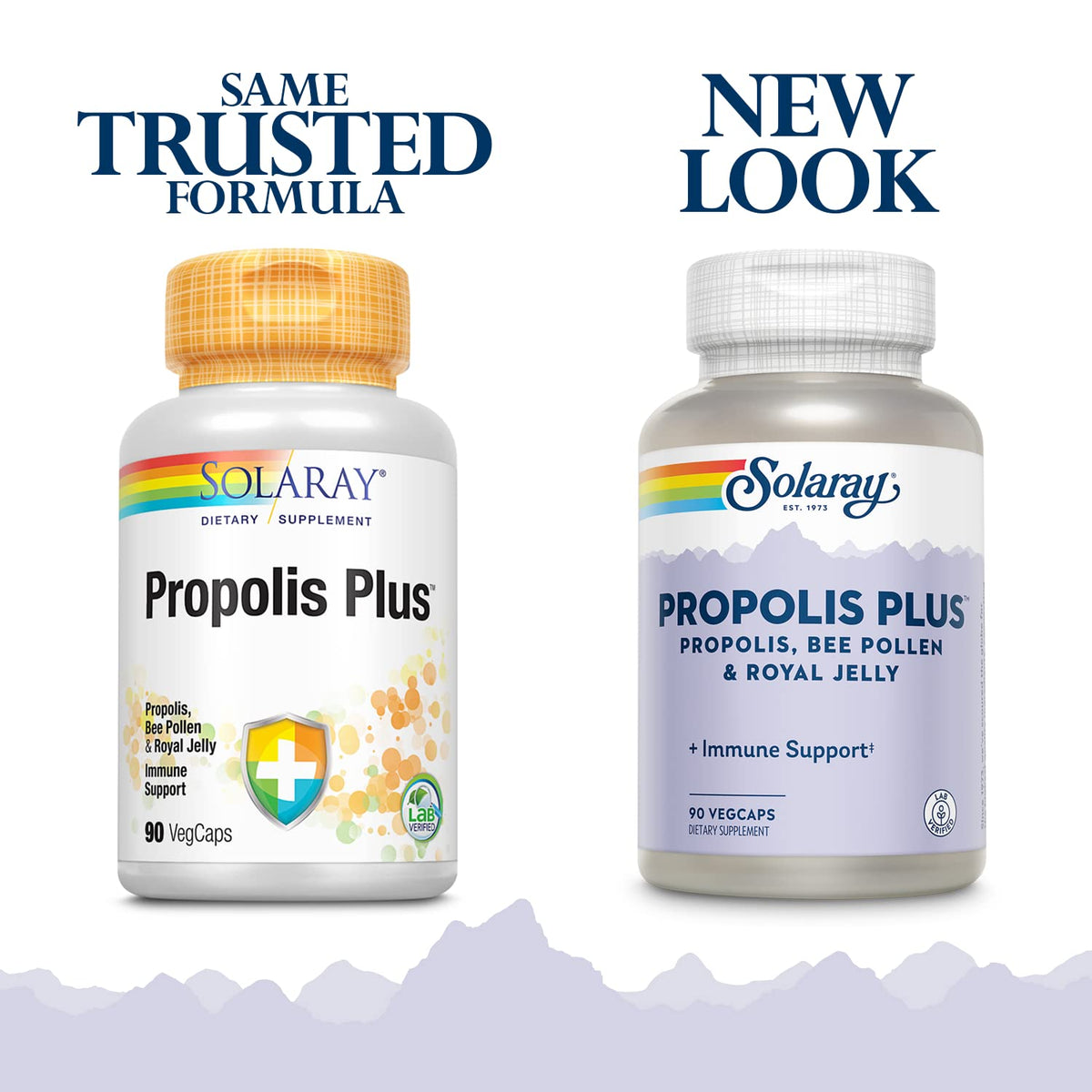 SOLARAY Propolis Plus capsules végétales sur une surface blanche