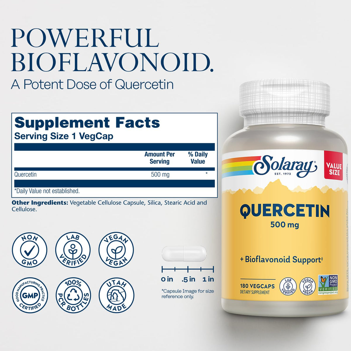 SOLARAY Quercetin 500 mg 180 VegCaps étiquette des ingrédients