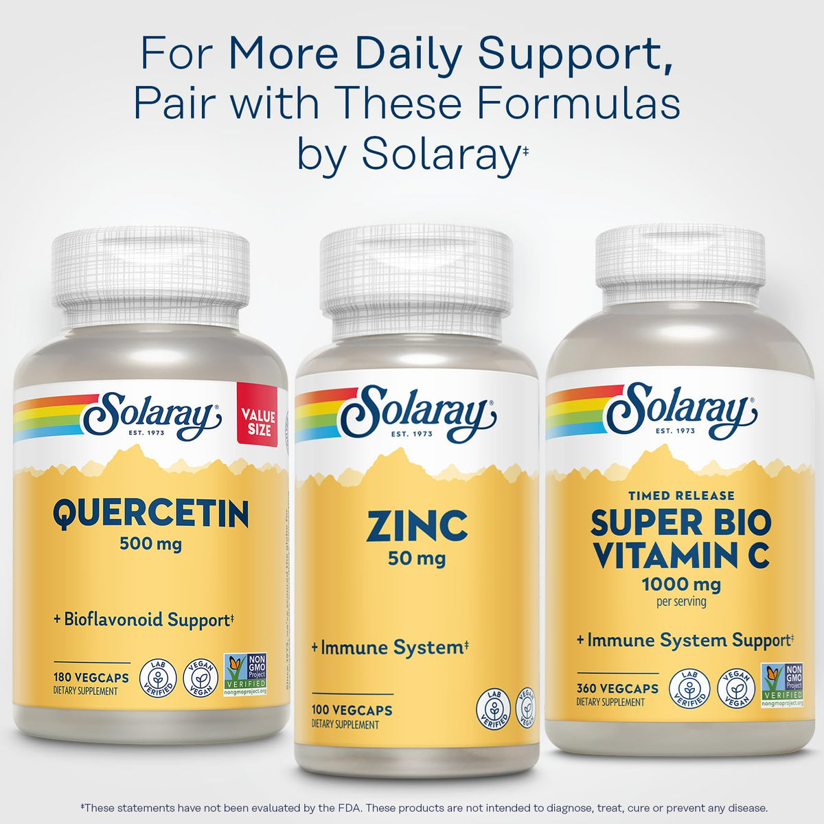SOLARAY Quercetin 500 mg 180 VegCaps sur une surface en bois