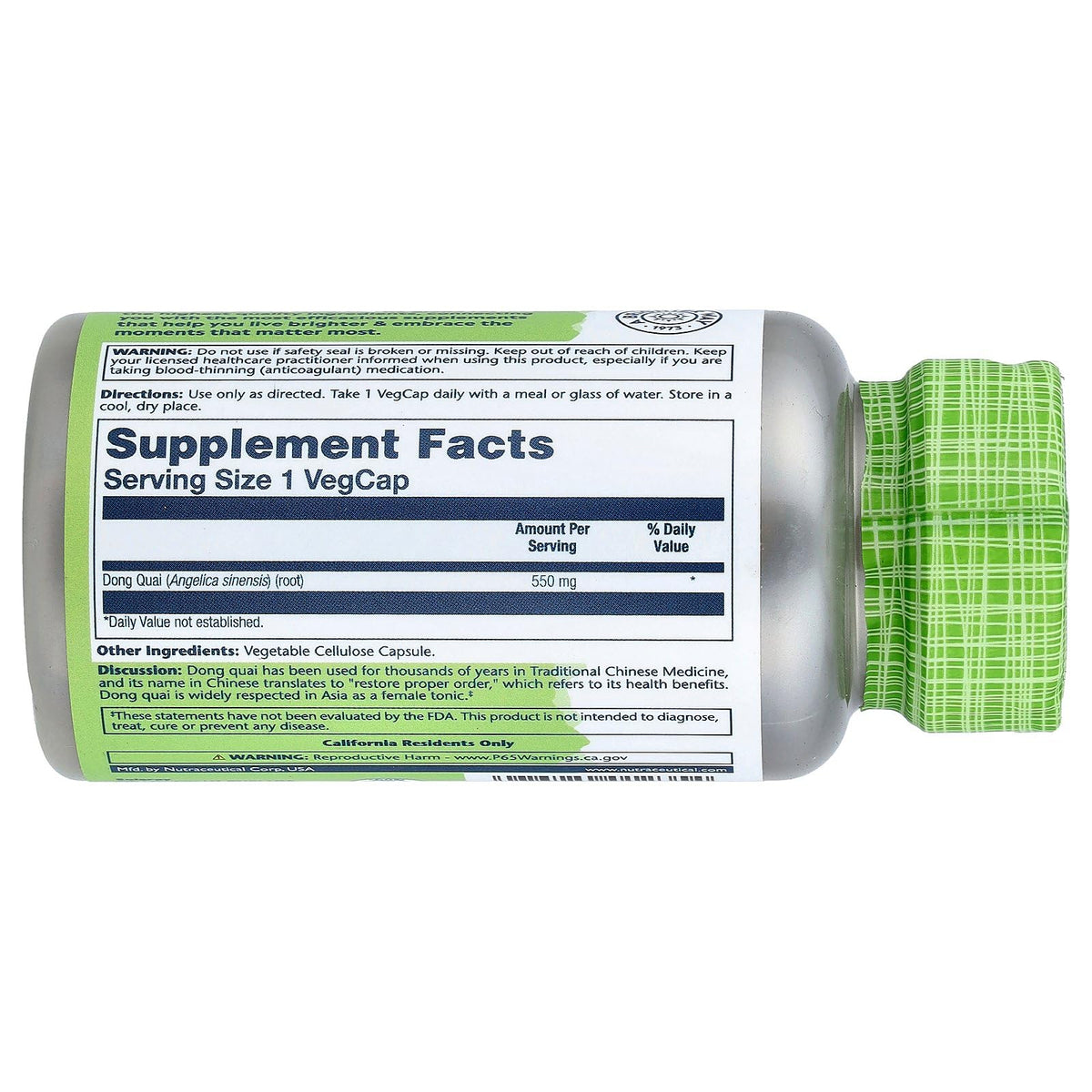 SOLARAY Racine de Dong Quai 550mg 100 capsules vue de côté