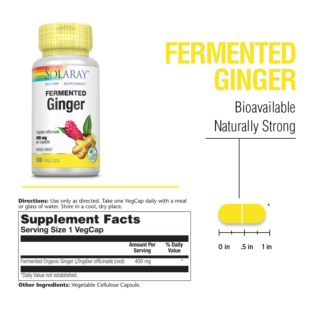 SOLARAY Racine de Gingembre Fermentée 400mg 100 VegCaps vue arrière