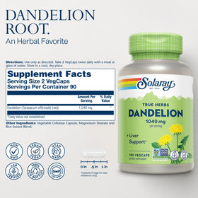 SOLARAY Racine de Pissenlit 1040 mg capsules vegan étiquette