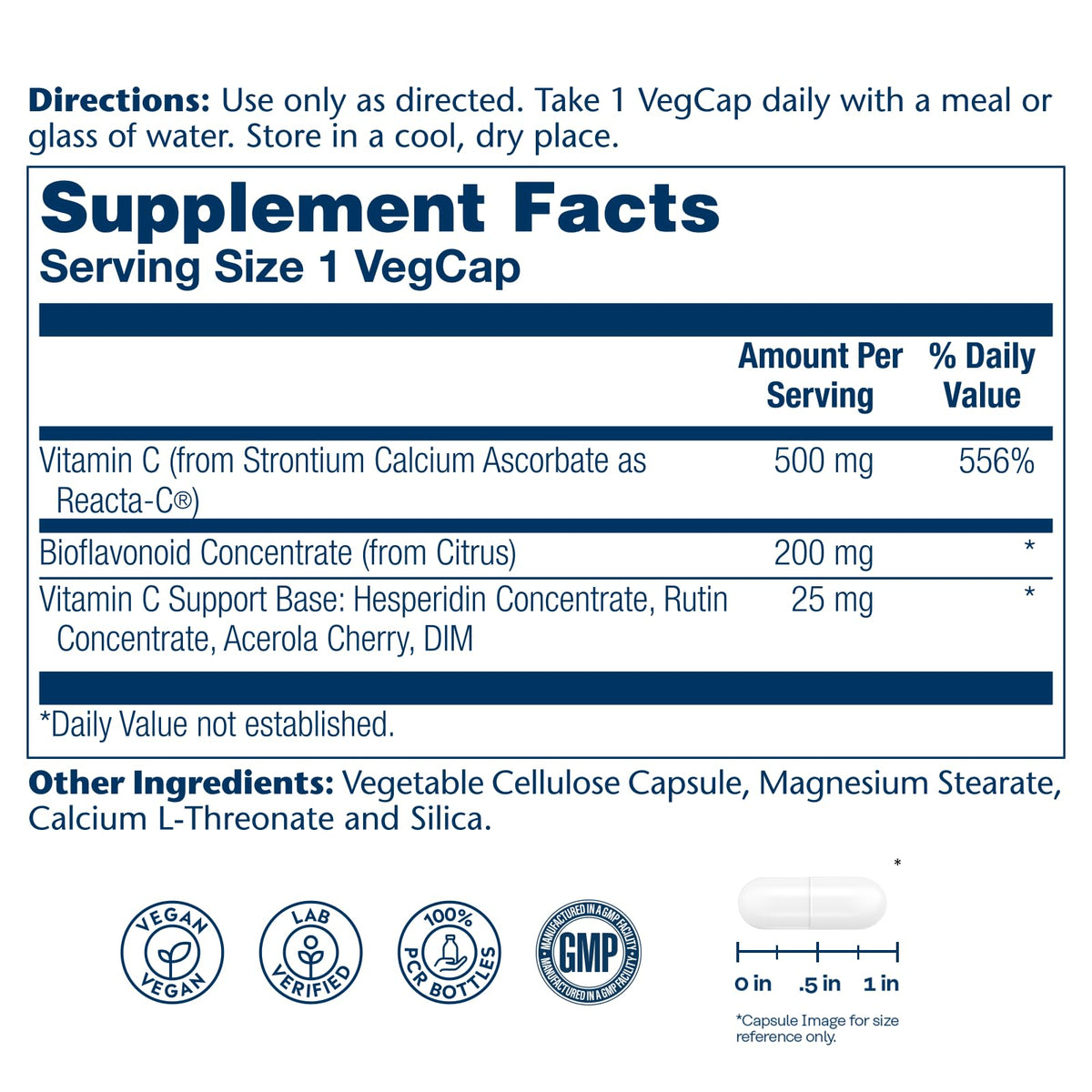 SOLARAY ReactaC Vitamine C 500mg capsules side view