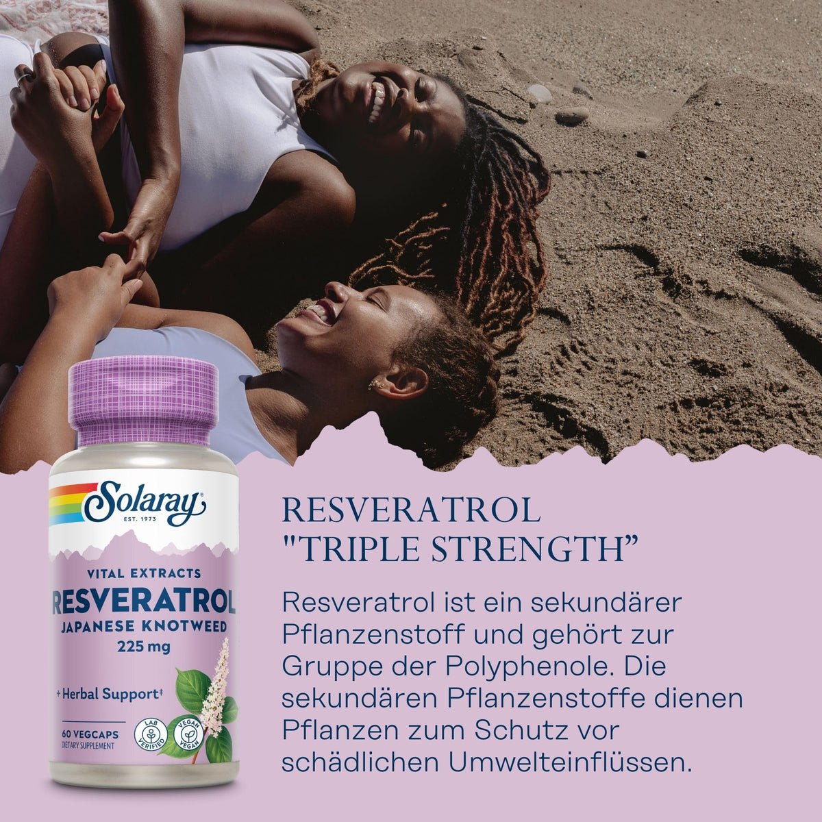 SOLARAY Resvératrol 225mg - vue arrière de l'emballage