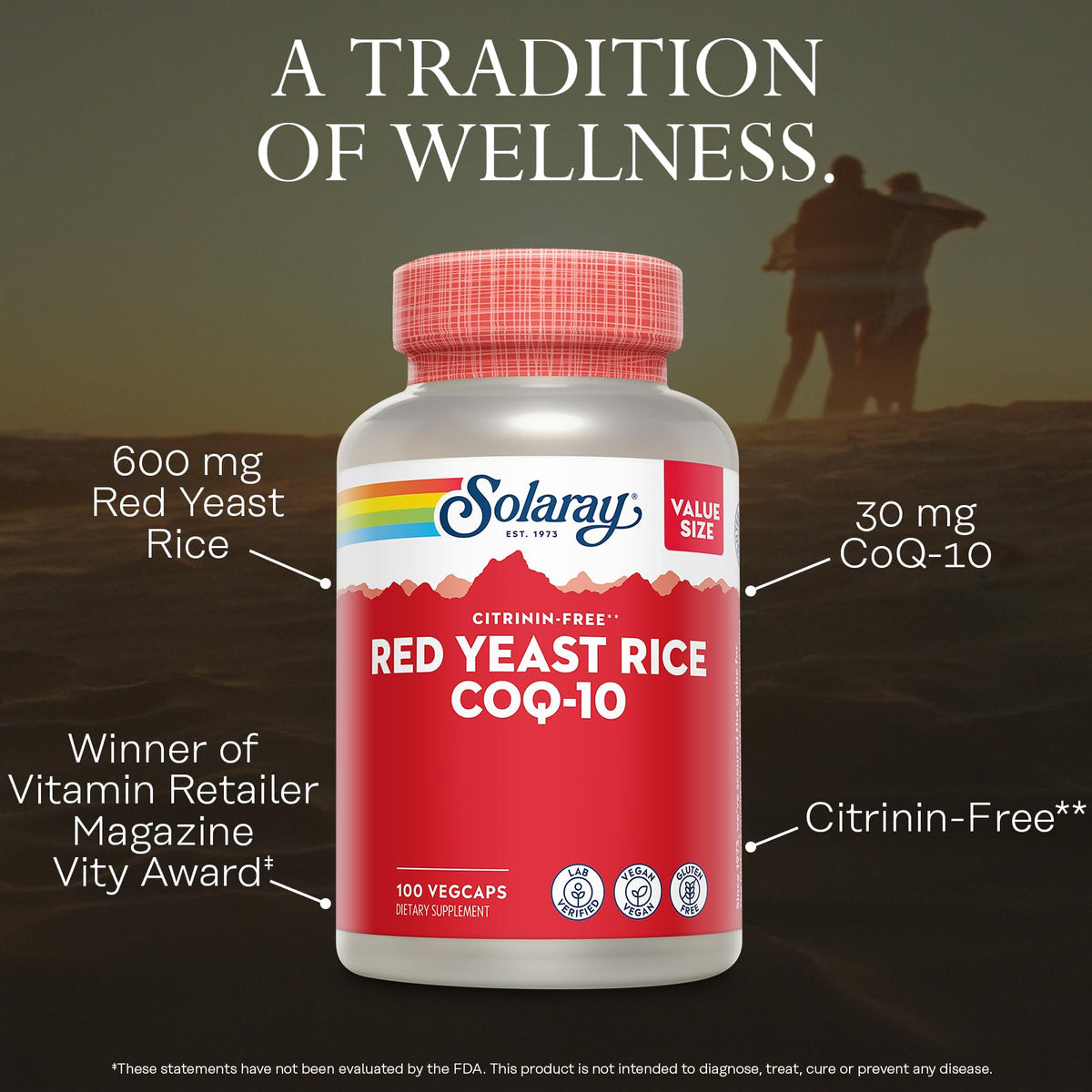 SOLARAY Riz de Levure Rouge 100 VegCaps étiquette détaillée