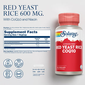 SOLARAY Riz de levure rouge 60 VegCaps vue arrière avec ingrédients