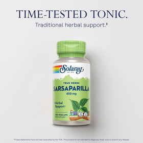 SOLARAY Sarsaparilla Root 450 mg étiquette et dosage