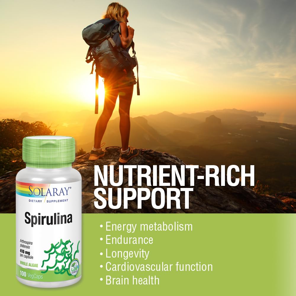 SOLARAY Spirulina 410mg capsules in a natural setting
