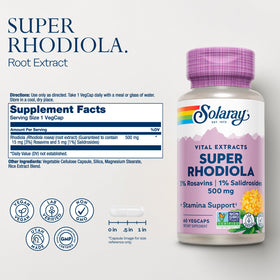 SOLARAY Super Rhodiola 500mg, arrière de l'emballage