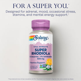 SOLARAY Super Rhodiola 500mg, capsules dans un verre