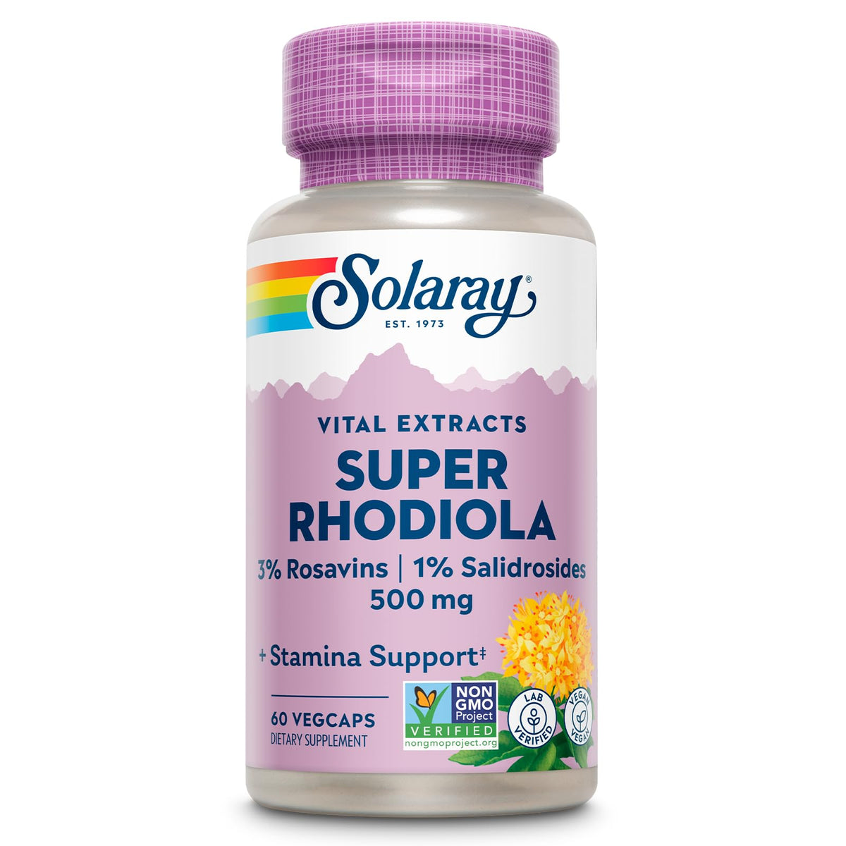 SOLARAY Super Rhodiola 500mg, capsules végétariennes vue de face