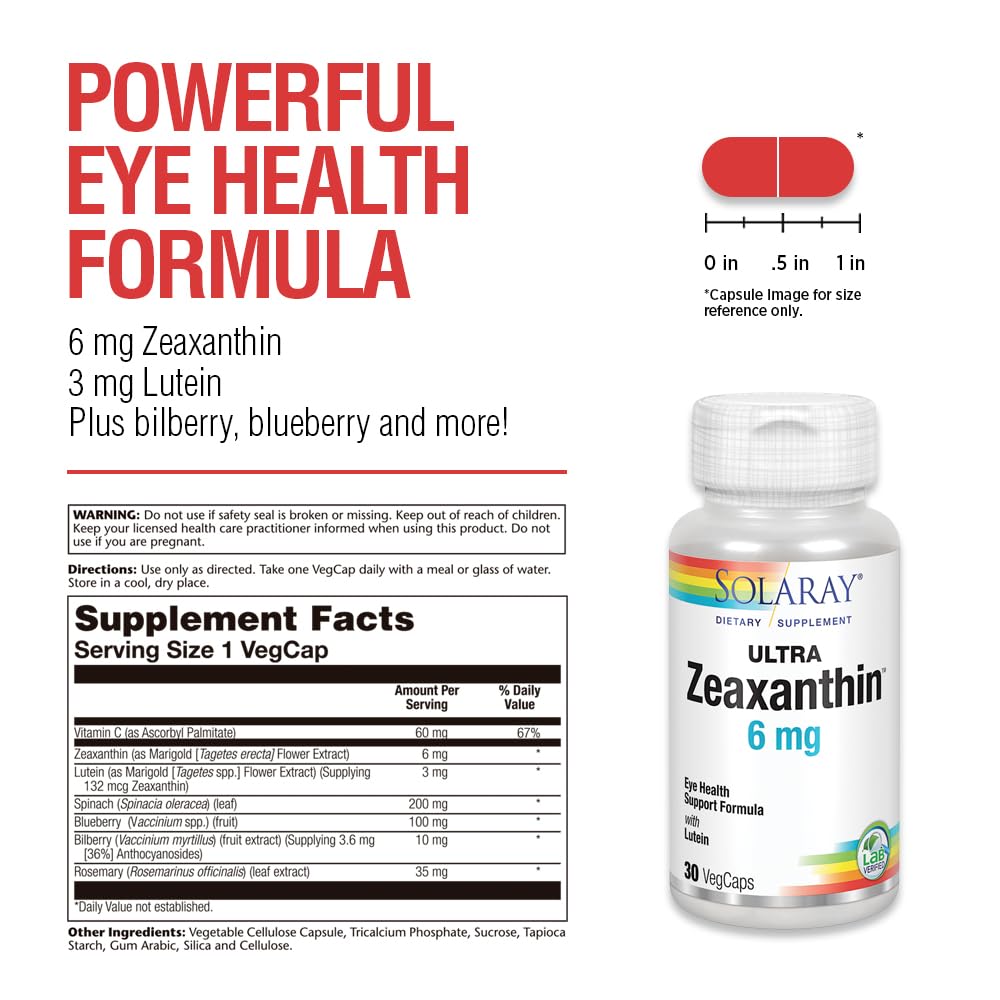 SOLARAY Ultra Zeaxanthin 6 mg capsules sur un fond blanc
