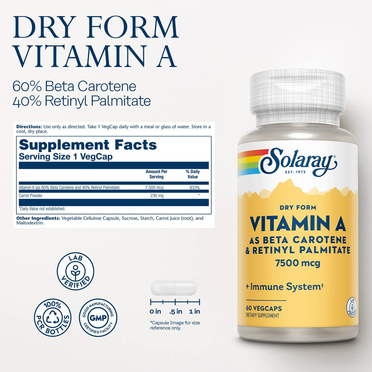 SOLARAY Vitamine A 7500 mcg Capsules Végétales vue arrière