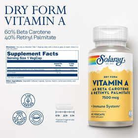 SOLARAY Vitamine A 7500 mcg Capsules Végétales vue arrière