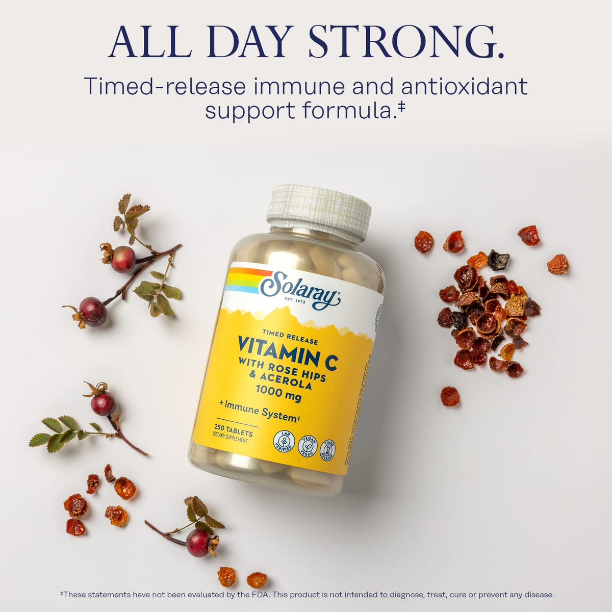 SOLARAY Vitamine C 1000mg capsules sur une surface blanche
